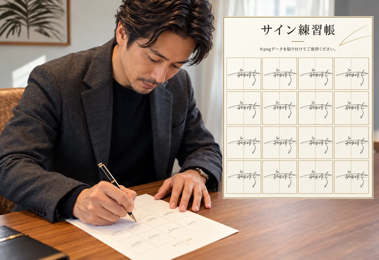 サイン練習帳と向き合う午後